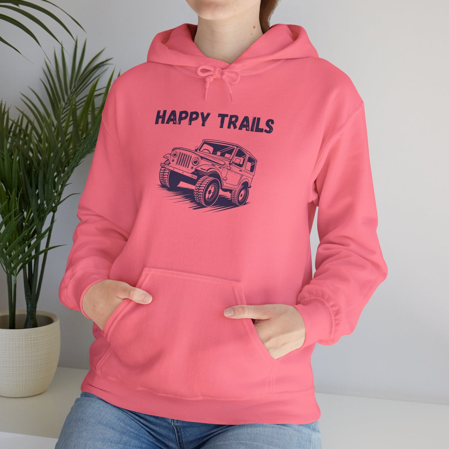 Happy Trails Unisex Hooded Sweatshirt, Cozy Outdoor Hoodie, Perfect Gift for Adventurers, Casual Wear, Great for Road Trips