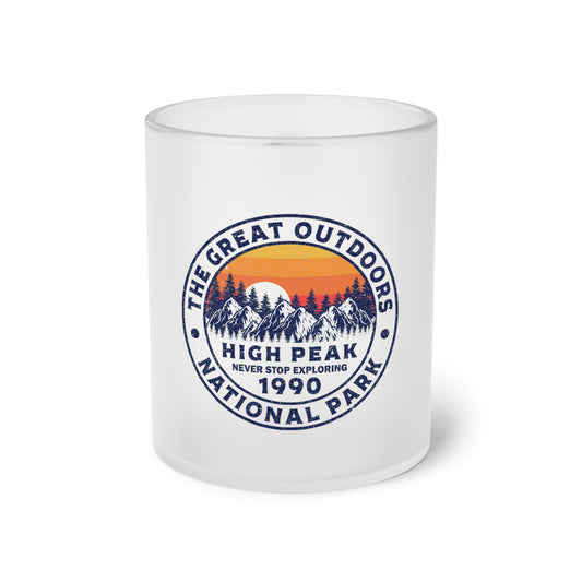 Never Stop Exploring. High Peak National Park. Frosted Glass Mug