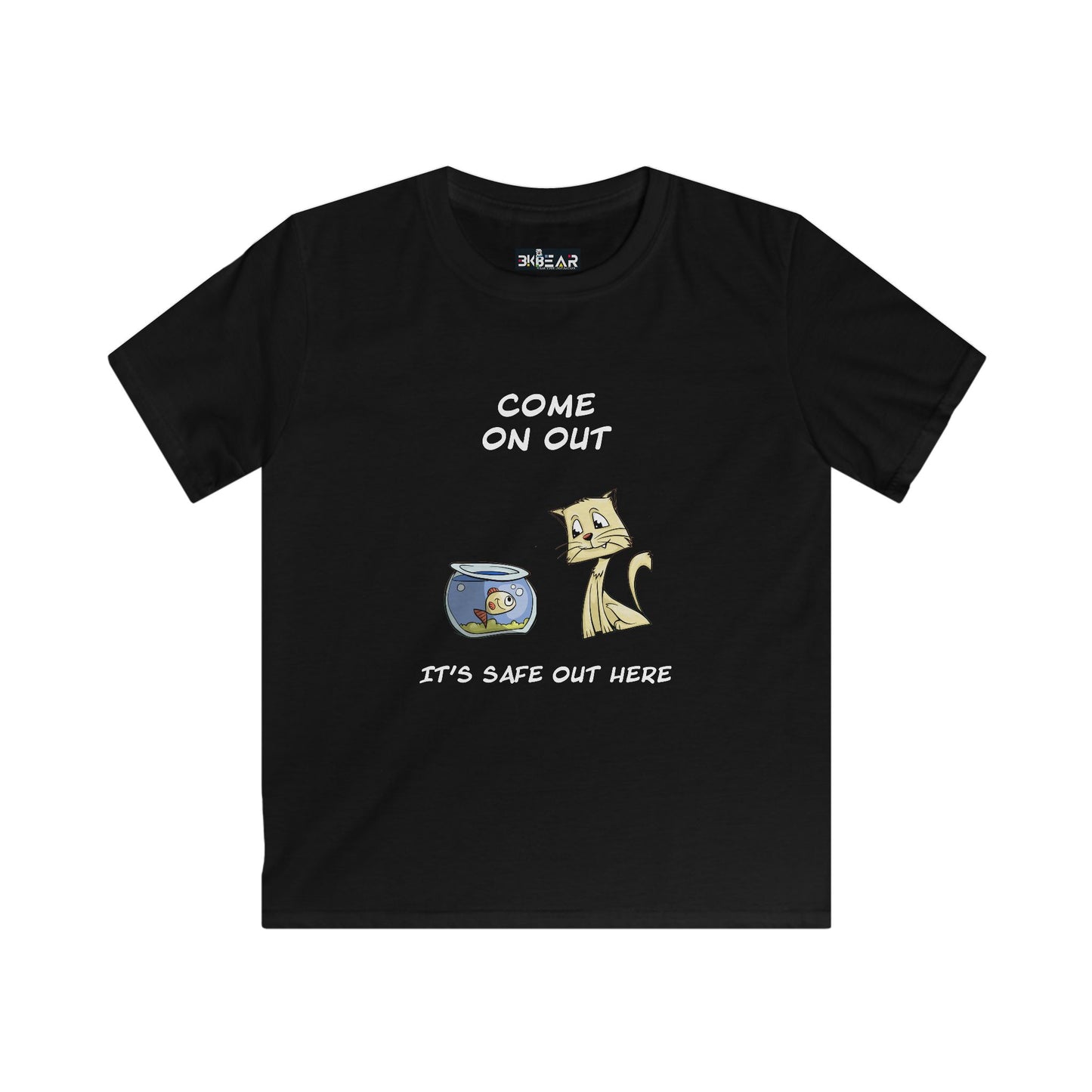 Kitty Cat Trying To Trick The Fish To Come Out. Kids Softstyle Tee