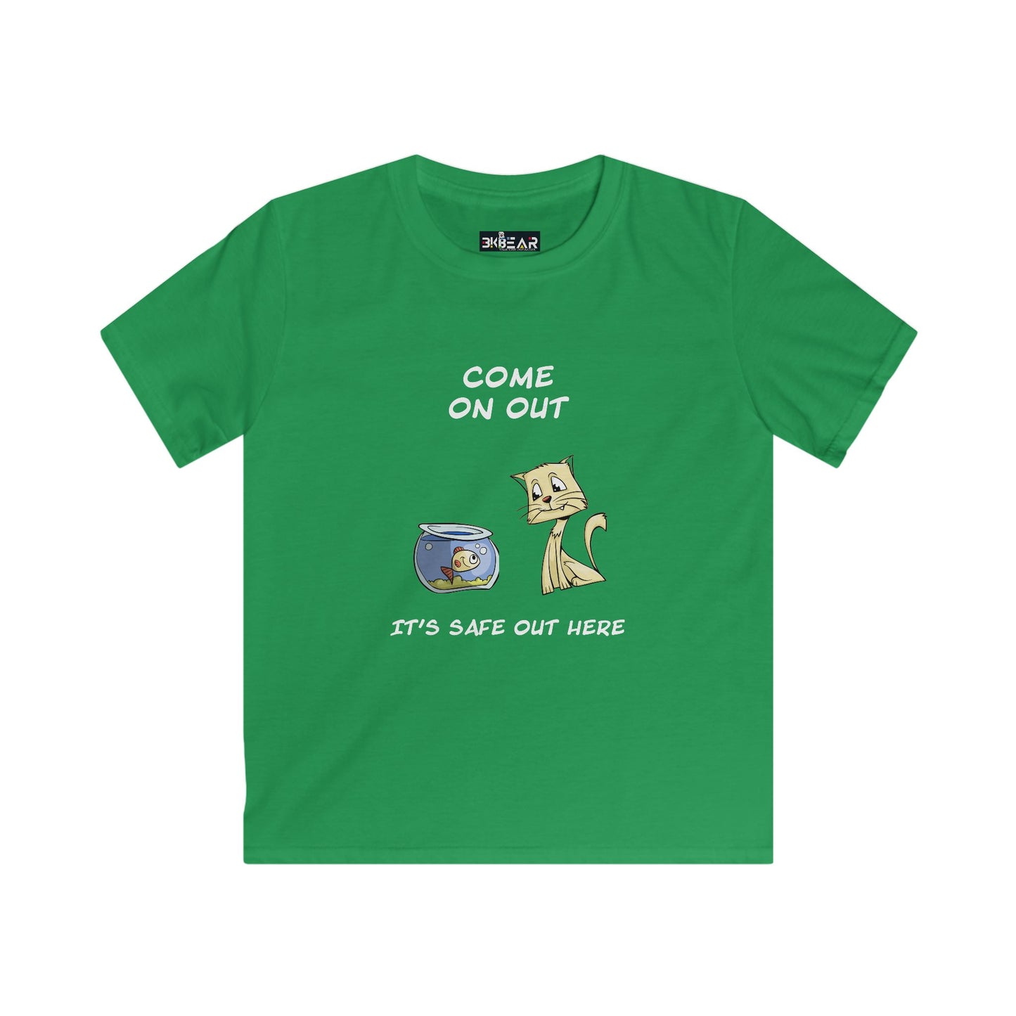 Kitty Cat Trying To Trick The Fish To Come Out. Kids Softstyle Tee