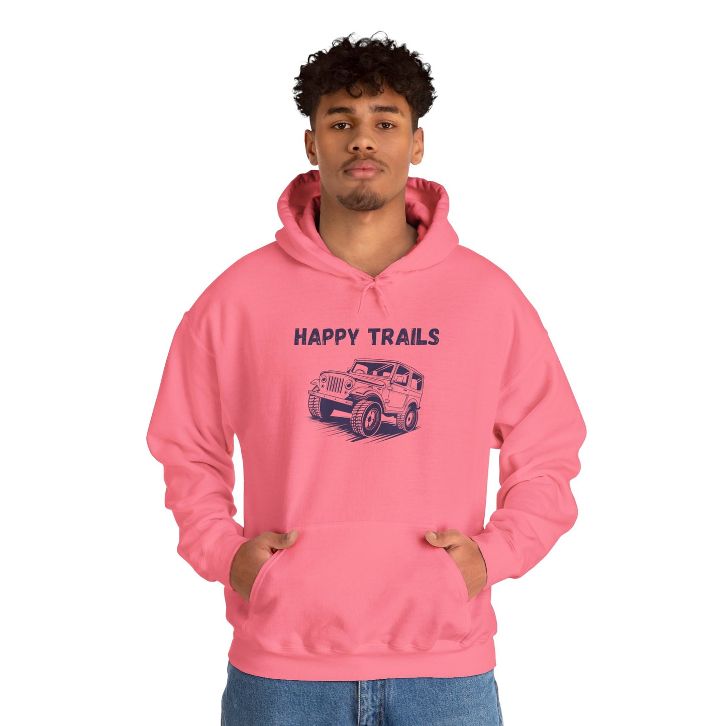 Happy Trails Unisex Hooded Sweatshirt, Cozy Outdoor Hoodie, Perfect Gift for Adventurers, Casual Wear, Great for Road Trips