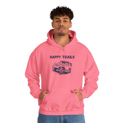 Happy Trails Unisex Hooded Sweatshirt, Cozy Outdoor Hoodie, Perfect Gift for Adventurers, Casual Wear, Great for Road Trips