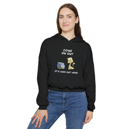 Kitty Cat Trying To Trick The Fish To Come Out. Women's Cinched Bottom Hoodie