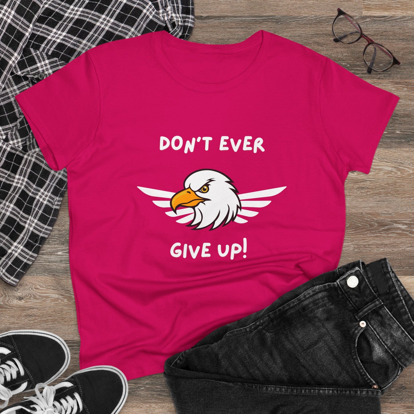 Don't Ever Give Up Eagle! Women's Midweight Cotton Tee