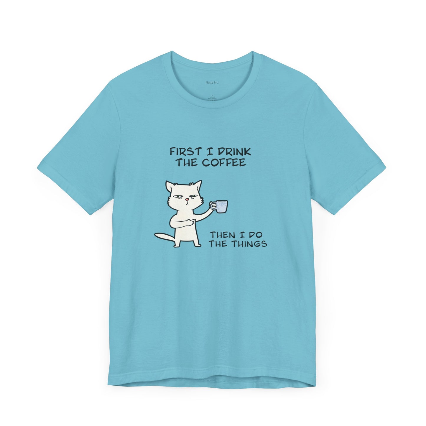 Cat Drinking Coffee To Kick Start The day and Do Things. Unisex Jersey Short Sleeve Tee