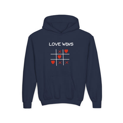 Love Wins Retro Tic Tac Dough Design - Kids Hooded Sweatshirt