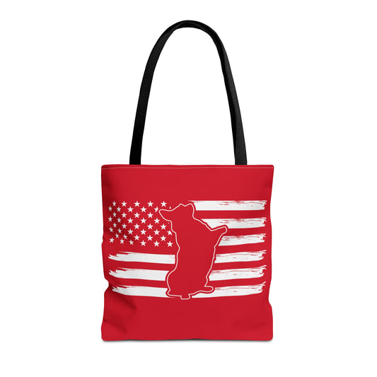 Charlie The American Flag Dog. Dark Red Tote Bag