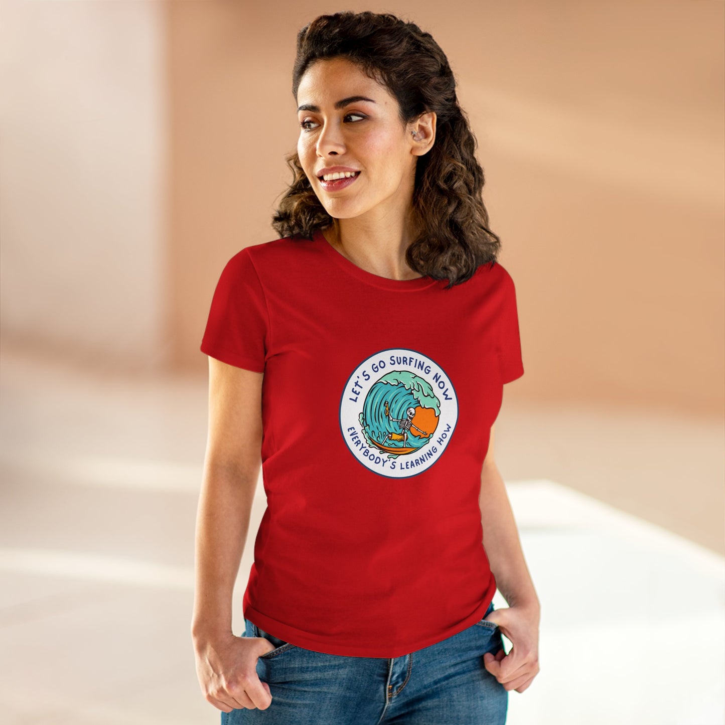 Let's Go Surfing Now. Everybody's Learning How. Women's Midweight Cotton Tee