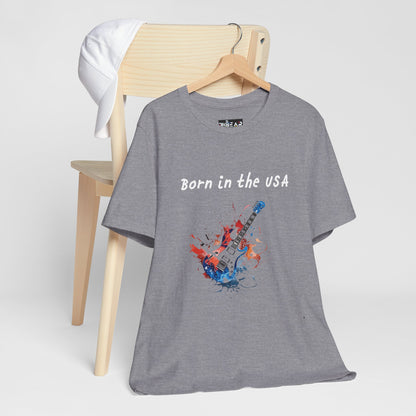 Born In The USA Guitar. Unisex Jersey Short Sleeve Tee