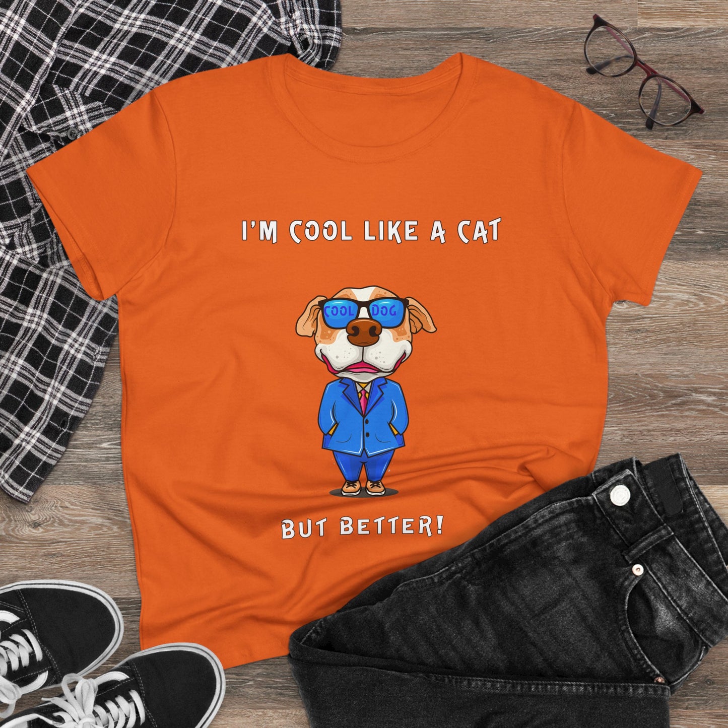 Chuck The Dog Is Cooler Than a Cat. Women's Midweight Cotton Tee