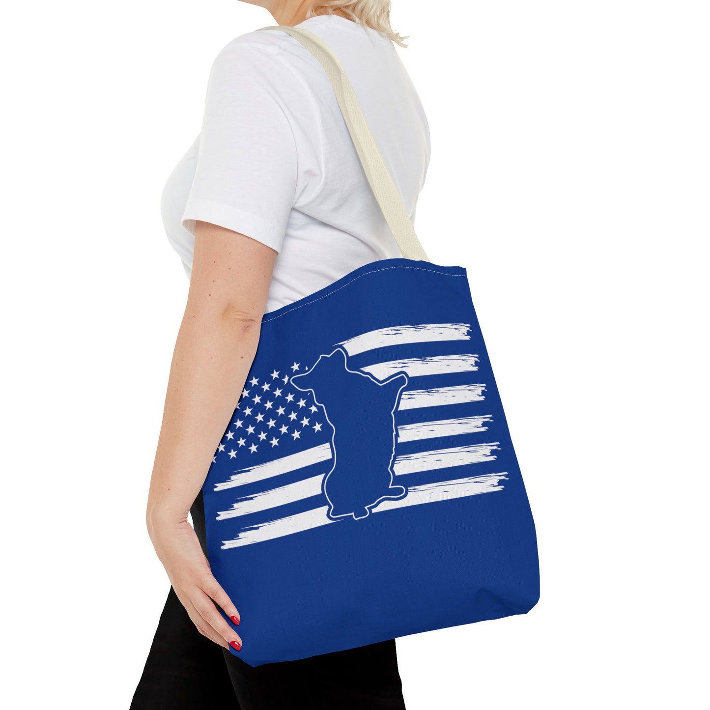 Charlie The American Flag Dog. Royal Blue Tote Bag