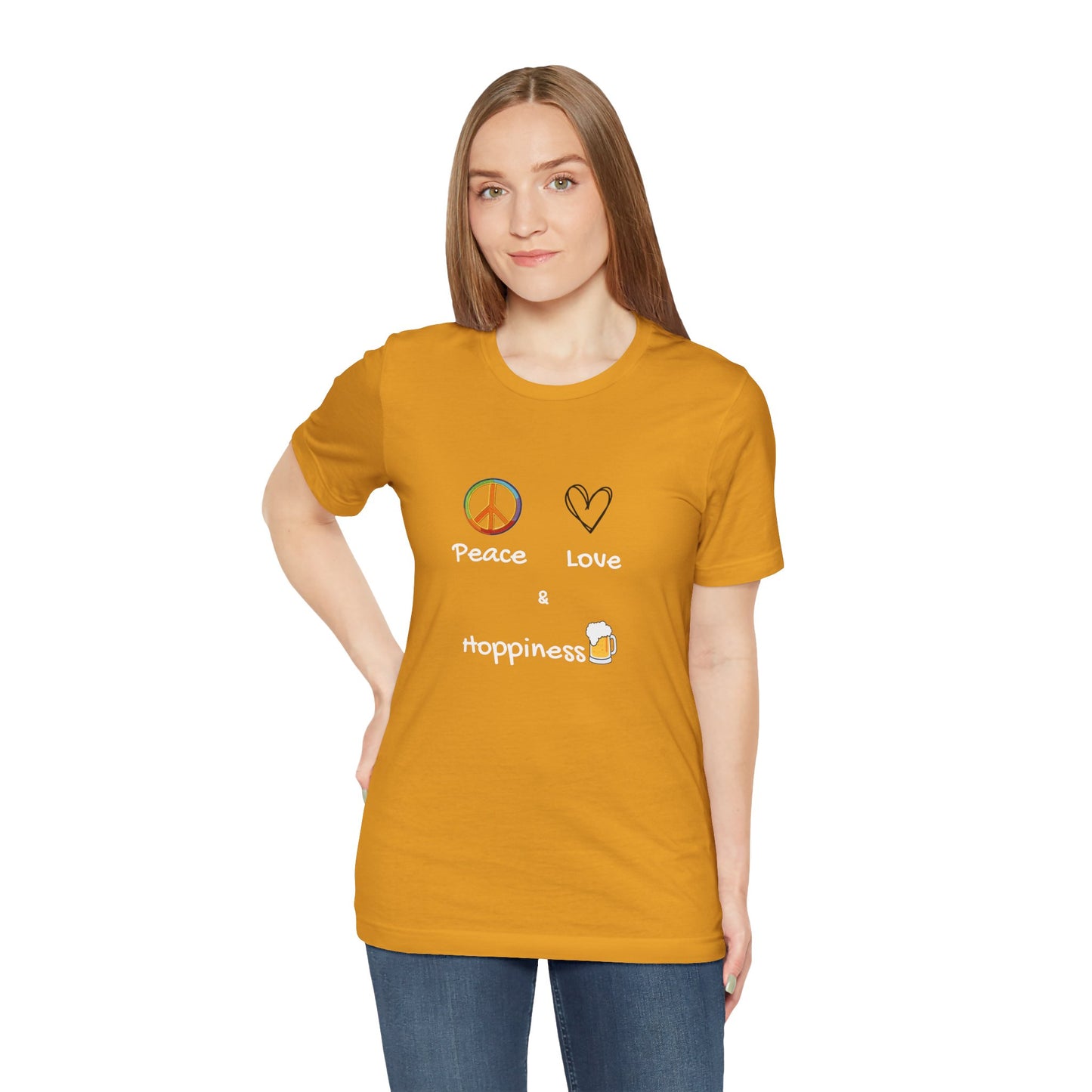 Peace, Love and Hoppiness. Unisex Jersey Short Sleeve Tee