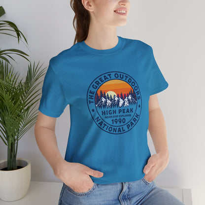 Never Stop Exploring. High Peak National Park. Unisex Jersey Short Sleeve Tee