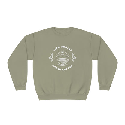 Life Begins After Coffee. Unisex NuBlend® Crewneck Sweatshirt