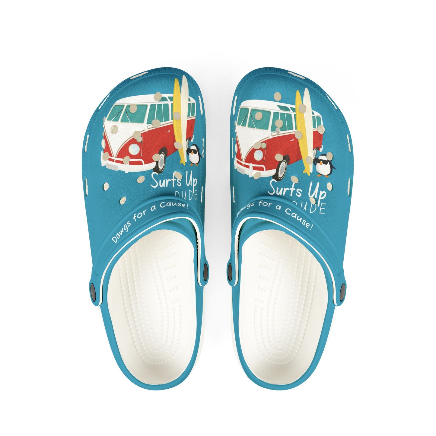 Turquoise Surfs Up Dude Graphic Rubber Clogs for Men