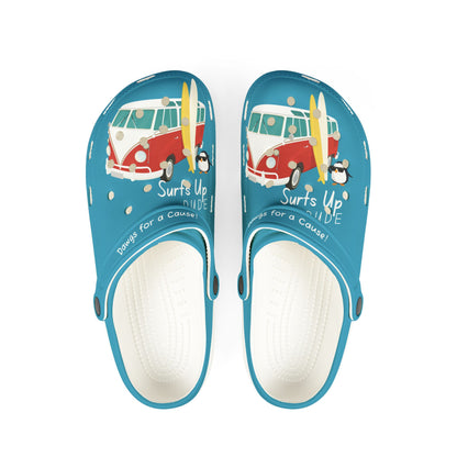 Turquoise Surfs Up Dude Graphic Rubber Clogs for Men