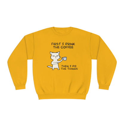 Cat Drinking Coffee To Kick Start The day and Do Things. Unisex NuBlend® Crewneck Sweatshirt