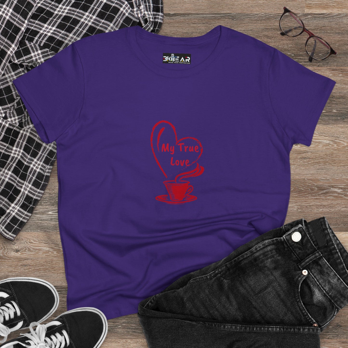 I Heart Coffee. Red. Women's Midweight Cotton Tee