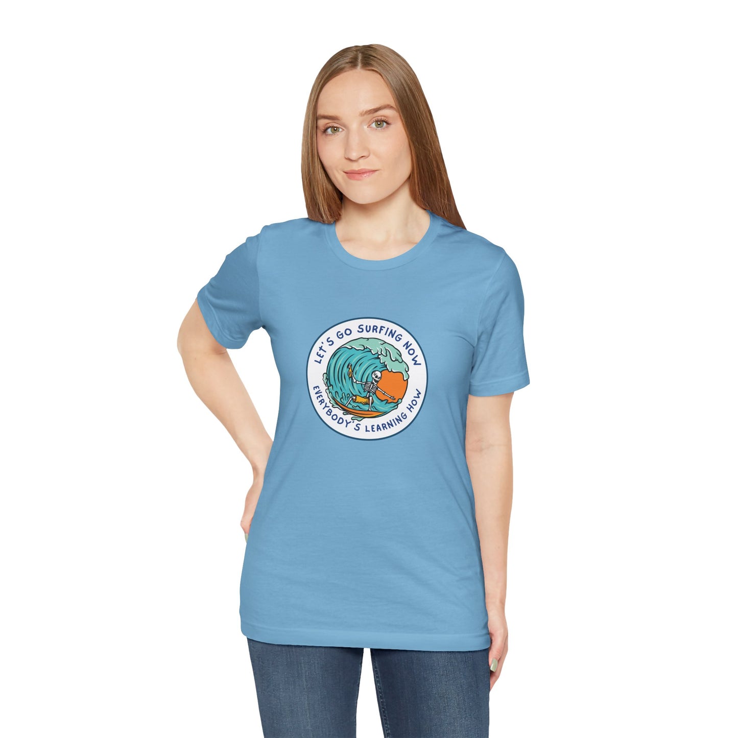 Let's Go Surfing Now. Everybody's Learning How. Unisex Jersey Short Sleeve Tee