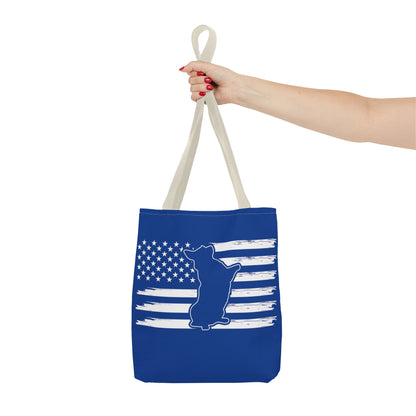 Charlie The American Flag Dog. Royal Blue Tote Bag