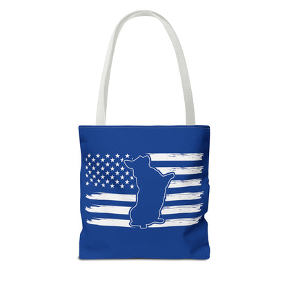 Charlie The American Flag Dog. Royal Blue Tote Bag