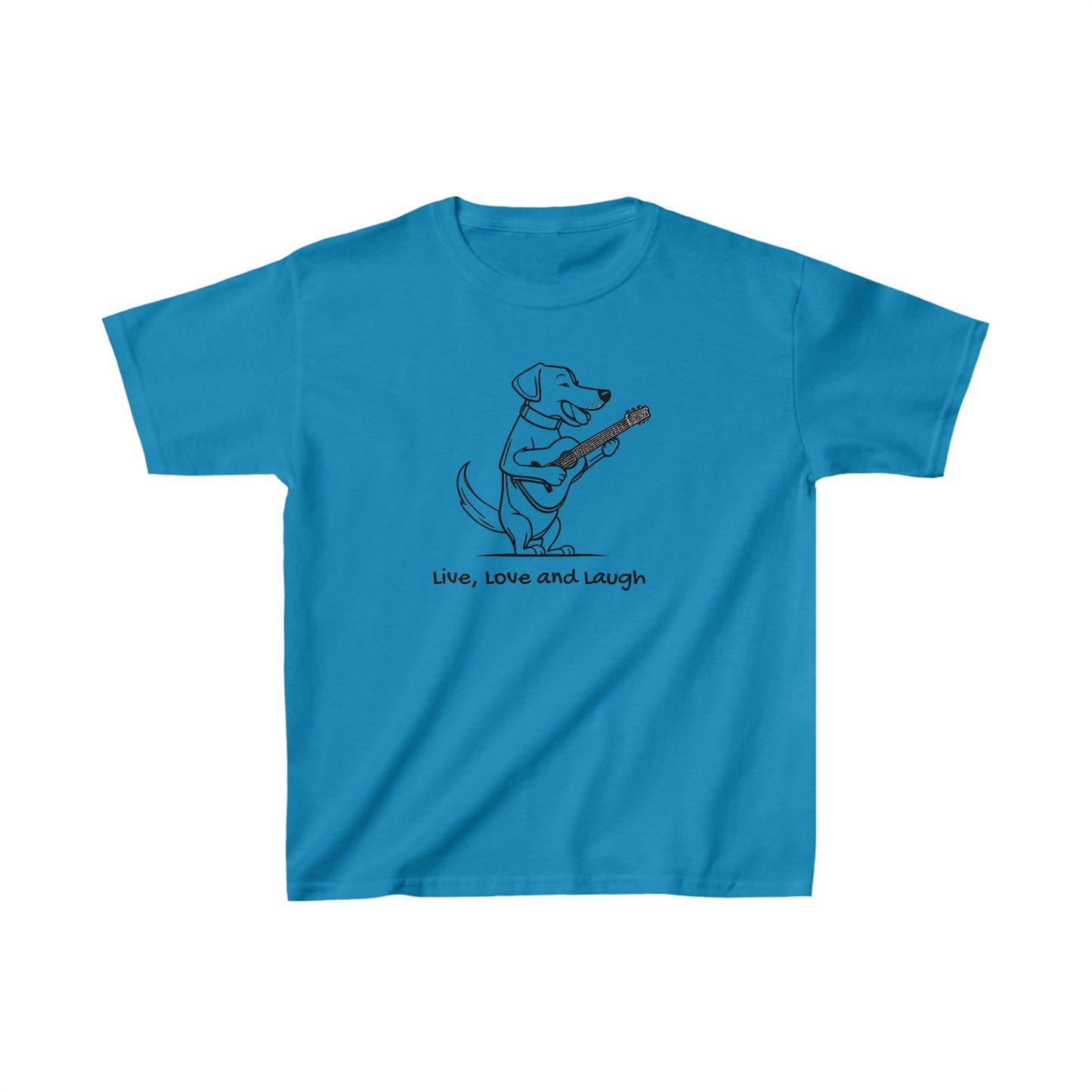 Dog With Guitar.  Live, Love and Laugh.. Kids Heavy Cotton™ Tee