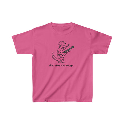 Dog With Guitar.  Live, Love and Laugh.. Kids Heavy Cotton™ Tee