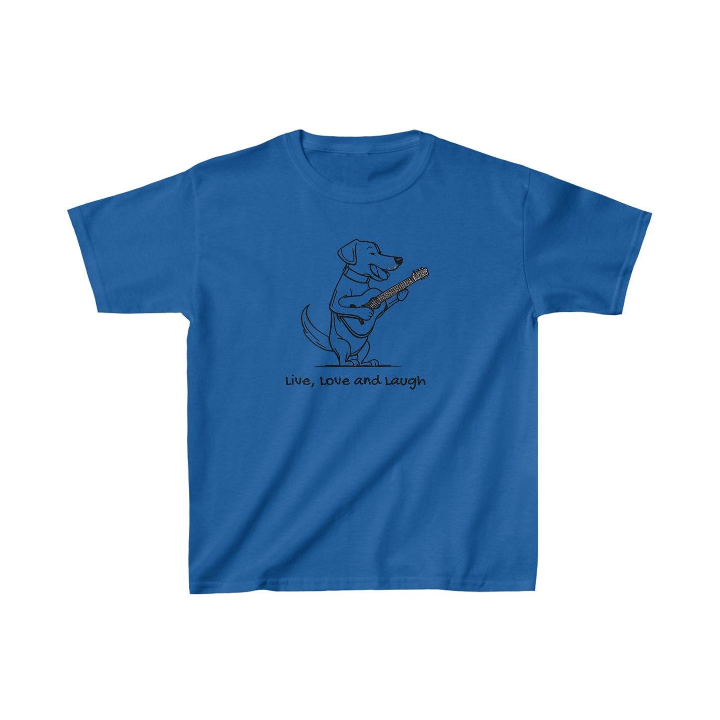 Dog With Guitar.  Live, Love and Laugh.. Kids Heavy Cotton™ Tee