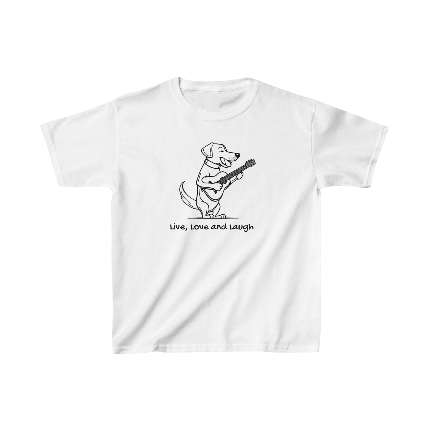 Dog With Guitar.  Live, Love and Laugh.. Kids Heavy Cotton™ Tee