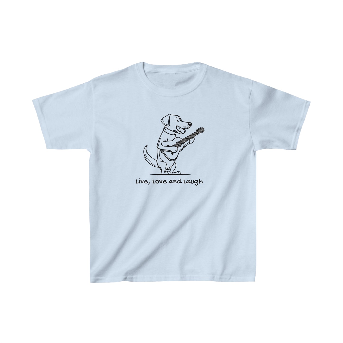 Dog With Guitar.  Live, Love and Laugh.. Kids Heavy Cotton™ Tee