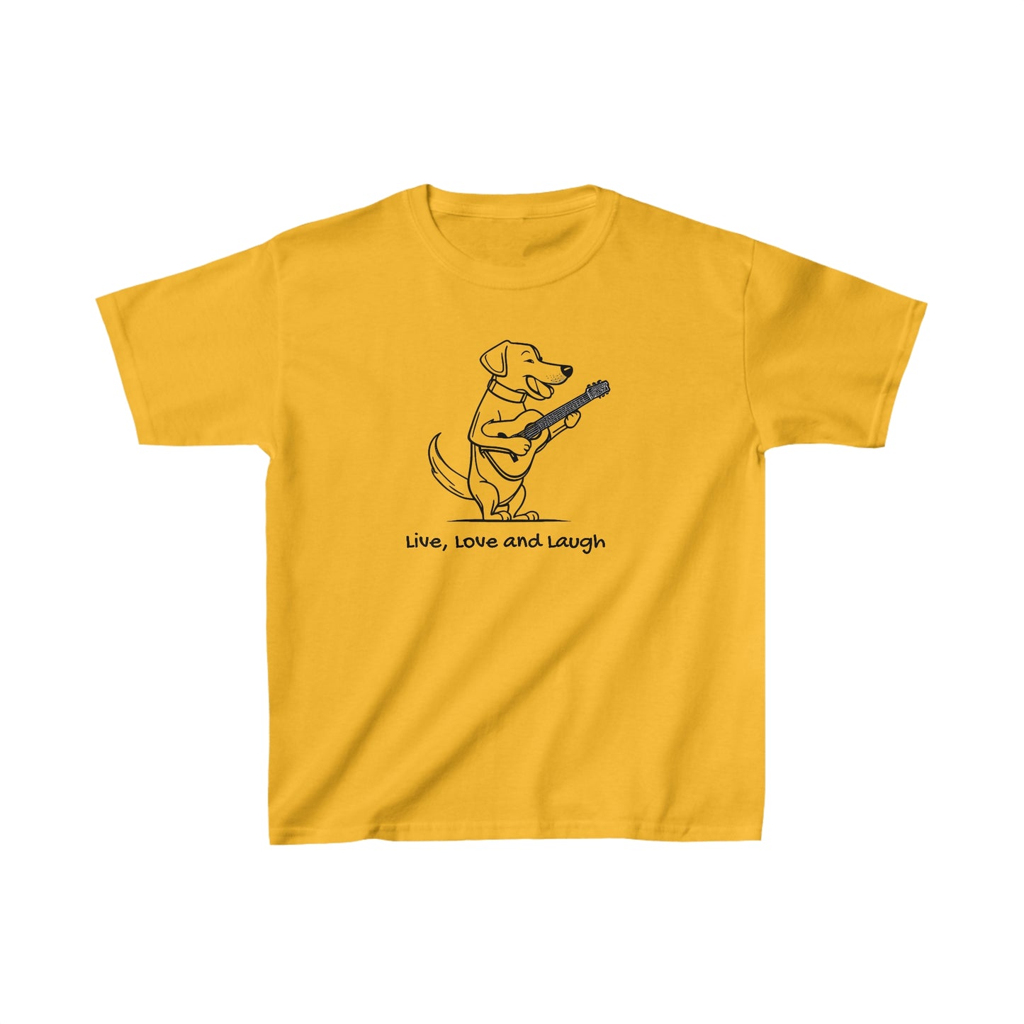 Dog With Guitar.  Live, Love and Laugh.. Kids Heavy Cotton™ Tee