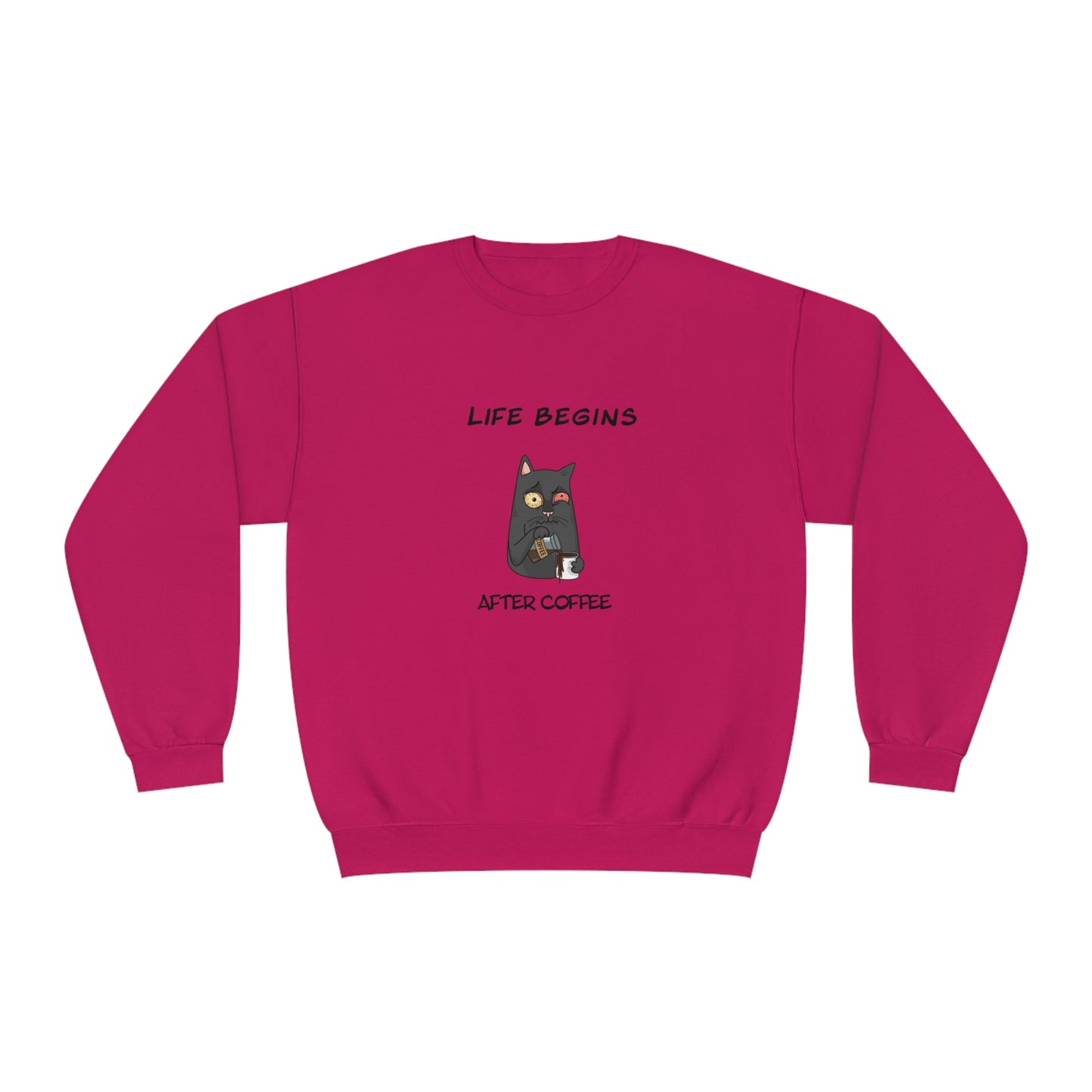 Luna The Cat. Life Begins After Coffee. Unisex NuBlend® Crewneck Sweatshirt