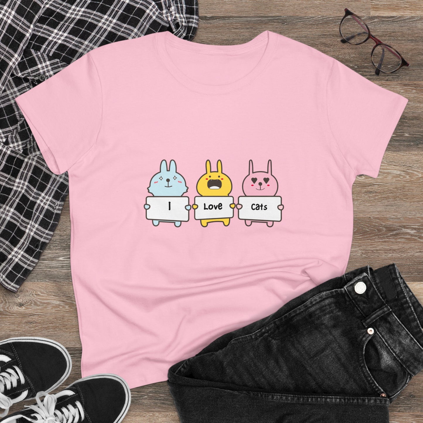 I Love Cats. Women's Midweight Cotton Tee