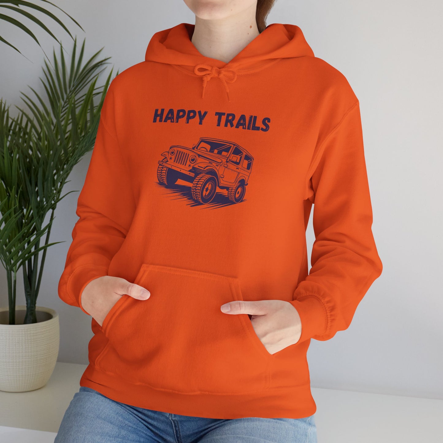 Happy Trails Unisex Hooded Sweatshirt, Cozy Outdoor Hoodie, Perfect Gift for Adventurers, Casual Wear, Great for Road Trips