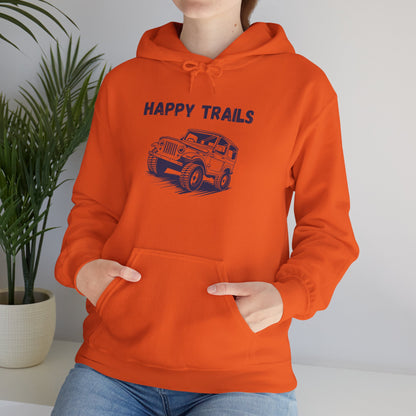 Happy Trails Unisex Hooded Sweatshirt, Cozy Outdoor Hoodie, Perfect Gift for Adventurers, Casual Wear, Great for Road Trips