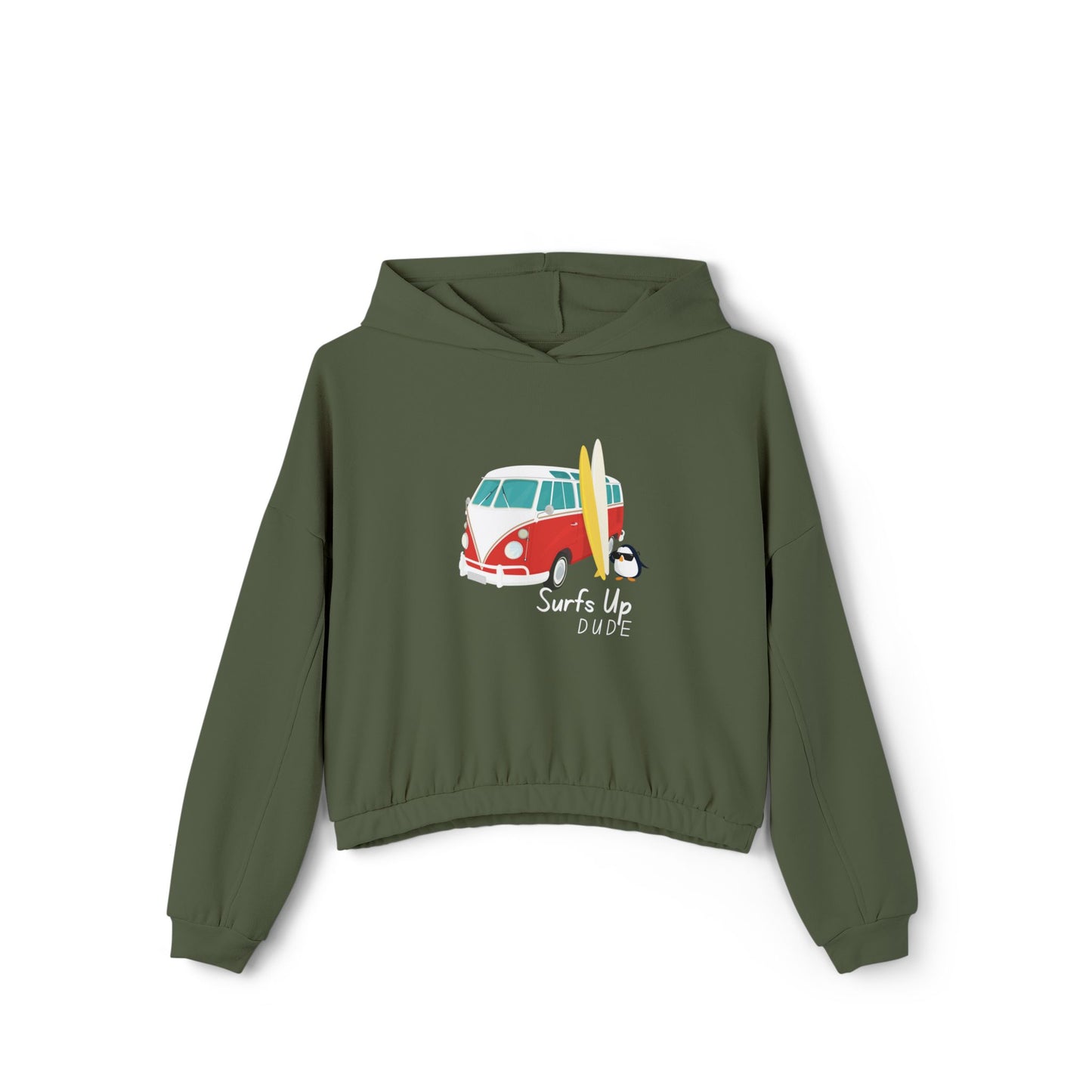 Surf's Up Dude. Women's Cinched Bottom Hoodie