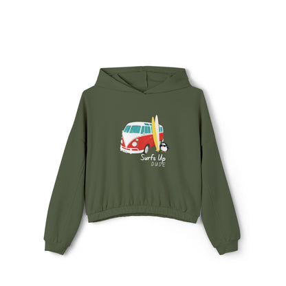 Surf's Up Dude. Women's Cinched Bottom Hoodie