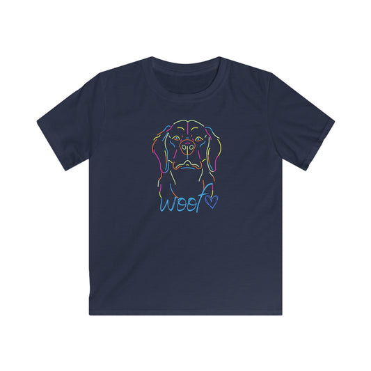 Colorful Retriever. Woof. Kids Softstyle Tee