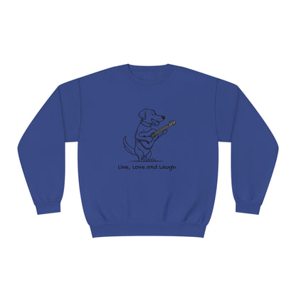 Dog With Guitar. Live, Love and Laugh. Unisex NuBlend® Crewneck Sweatshirt