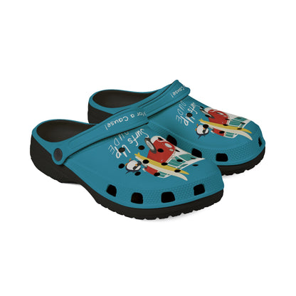 Turquoise Surfs Up Dude Graphic Rubber Clogs for Men