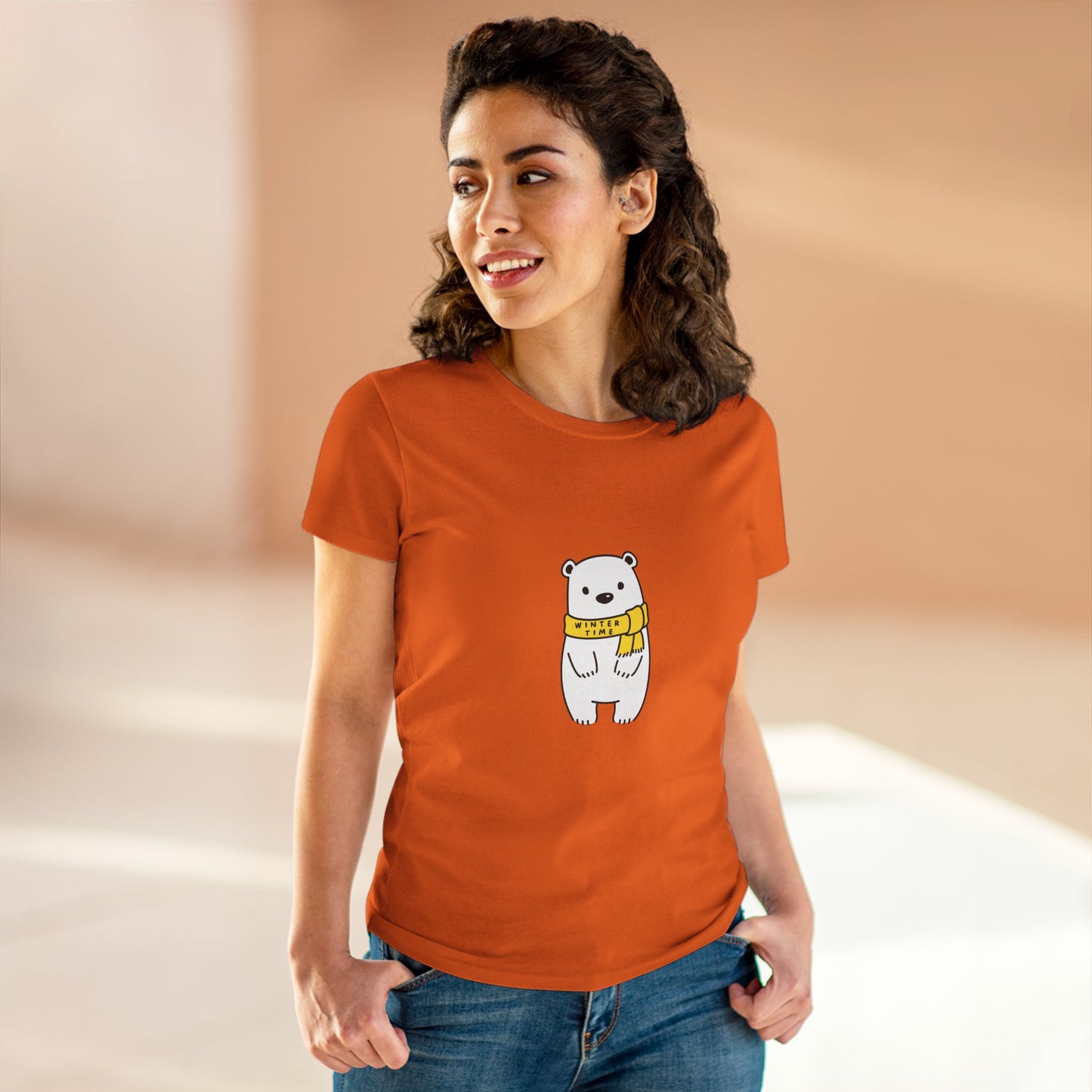 Winter Time BK Bear. .  Women's Midweight Cotton Tee
