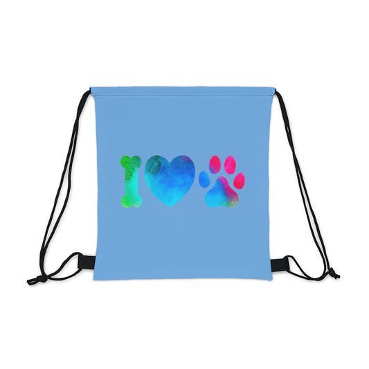 I Heart Paws. Lite Blue. Outdoor Drawstring Bag