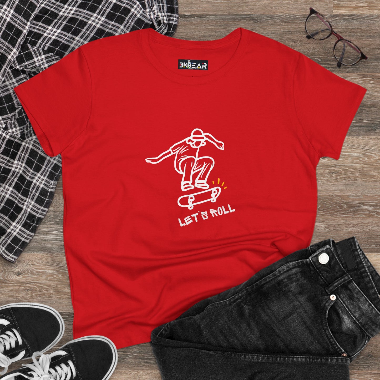 Let’s Roll Skateboarder Tee – Women’s Vintage Skate Graphic T-Shirt
