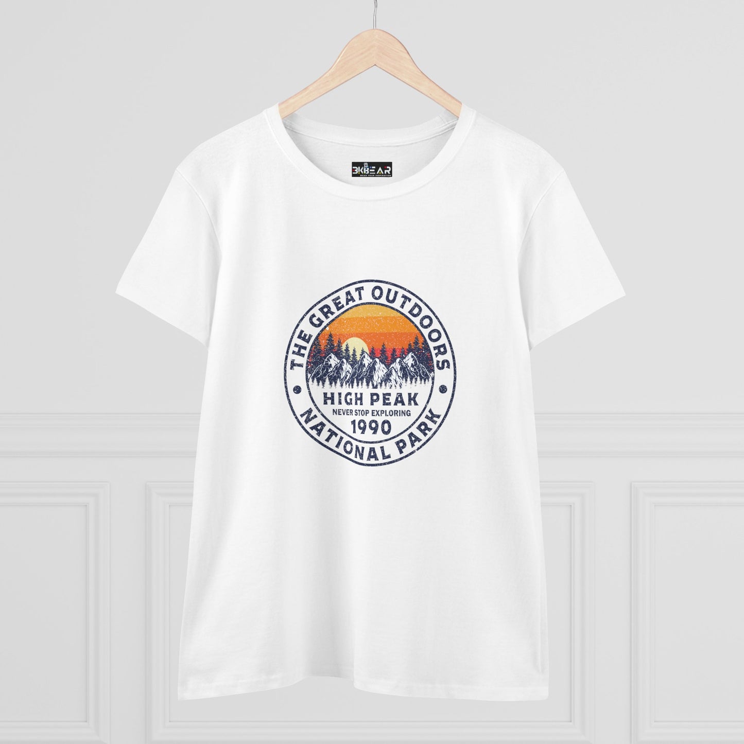 Never Stop Exploring. High Peak National Park. Women's Midweight Cotton Tee