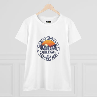 Never Stop Exploring. High Peak National Park. Women's Midweight Cotton Tee