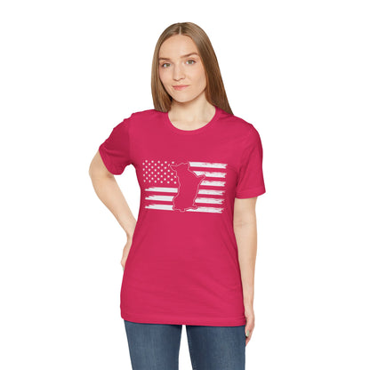 Charlie The American Flag Dog.  Unisex Jersey Short Sleeve Tee