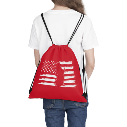 Charlie The American Flag Dog. Red Outdoor Drawstring Bag