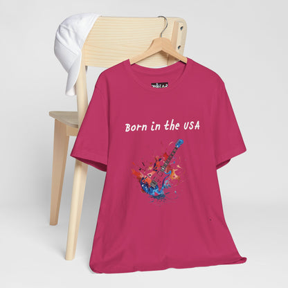 Born In The USA Guitar. Unisex Jersey Short Sleeve Tee