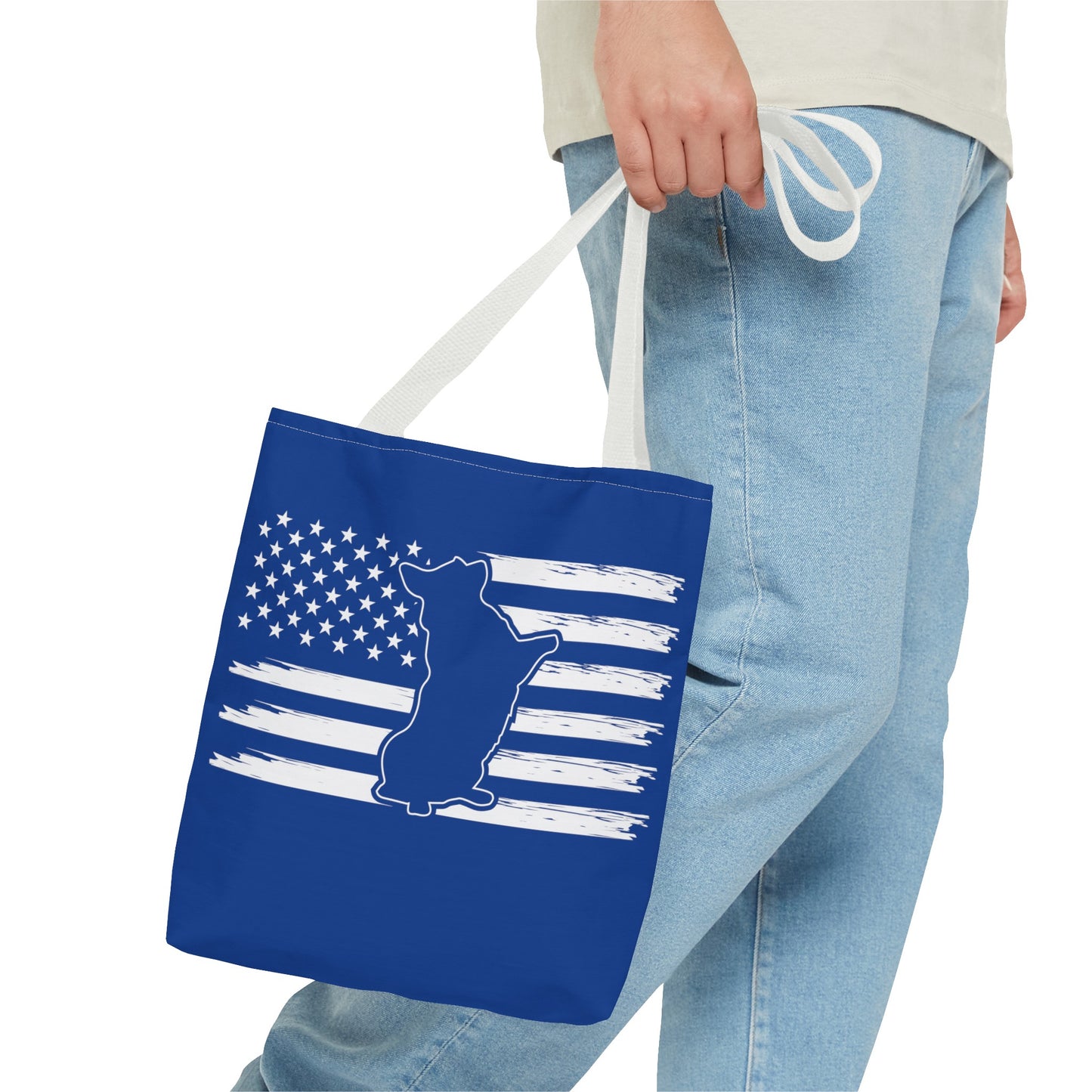 Charlie The American Flag Dog. Royal Blue Tote Bag