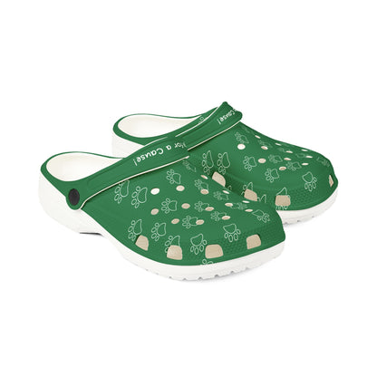 Green Dog Paw Print Rubber Clogs For Men